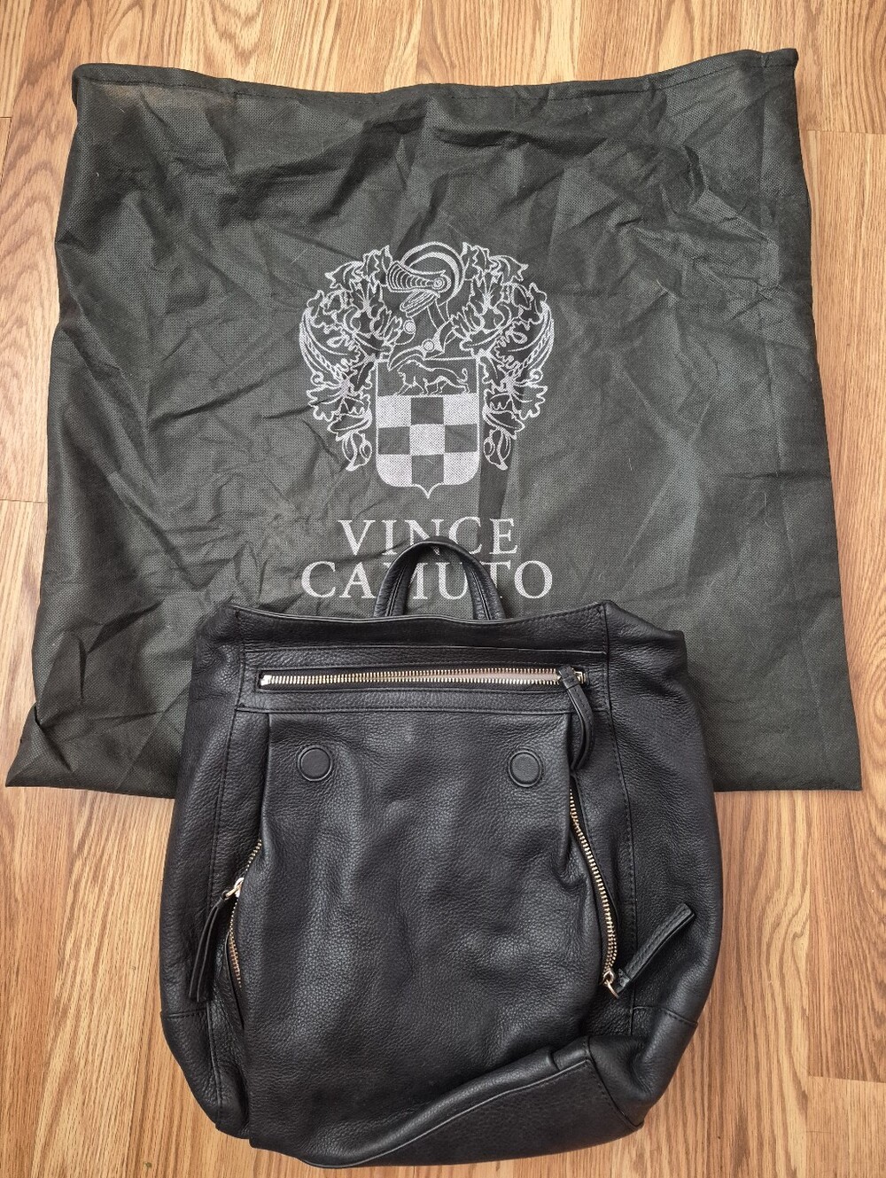 VInce Camuto Black Leather Backpack - Classic Minimalist Style
